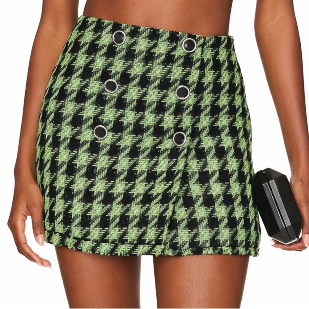 MAJORELLE Green & Black Tweed Button Mini Skirt Size S